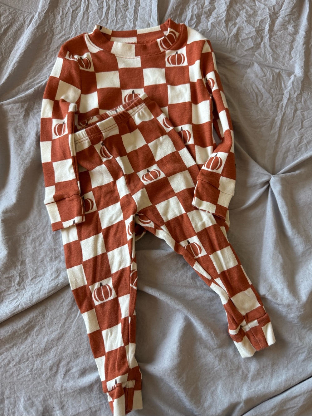 Baby Checker Pumpkin One-Piece Pajama Set - Rust & Cream